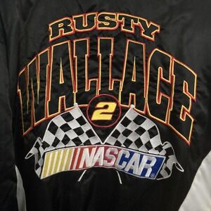 Vintage Rusty Wallace Jacket Sz XL NASCAR Racing Bomber Puffer Zip Nutmeg 90s